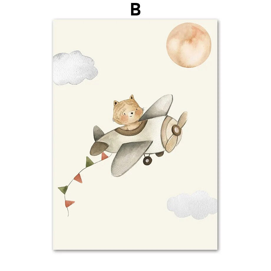 Jungle Giraffe Hot Air Balloon Nursery Wall Art Fine Art Canvas Prints Neutral Colors Posters For Kid's Room Baby's Room Wall Decoration