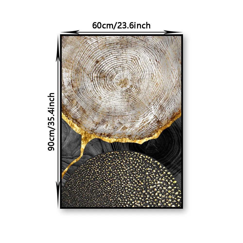 Abstract Black Golden Tree Rings Wall Art Fine Art Canvas Prints Light Luxury Pictures For Living Room Foyer Entranceway Reception Room Art Decor