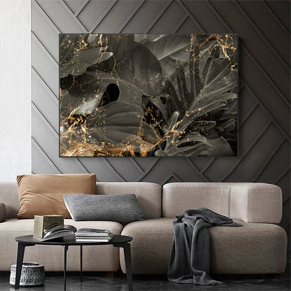 Black Golden Leaves Abstract Wall Art Fine Art Canvas Prints Pictures For Modern Living Room Dining Room Bedroom Art Light Luxury Home Decor