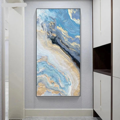 Blue Golden Liquid Marble Essence Wall Art Fine Art Canvas Prints Pictures For Modern Apartment Luxury Living Room Art Decor