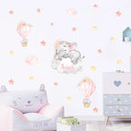 Cartoon Elephant Balloon Clouds Cute Wall Decals For Baby's Room Peel & Stick Removable Wall Stickers For Kid's Room Creative DIY Home Decor