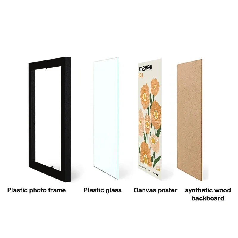 Set of 3Pcs Wood Picture Frame A3 A4 Size - Modern and Stylish Frame for Canvas Prints, Posters and Photo Wall Art - Black, White, Natural Wood Colors