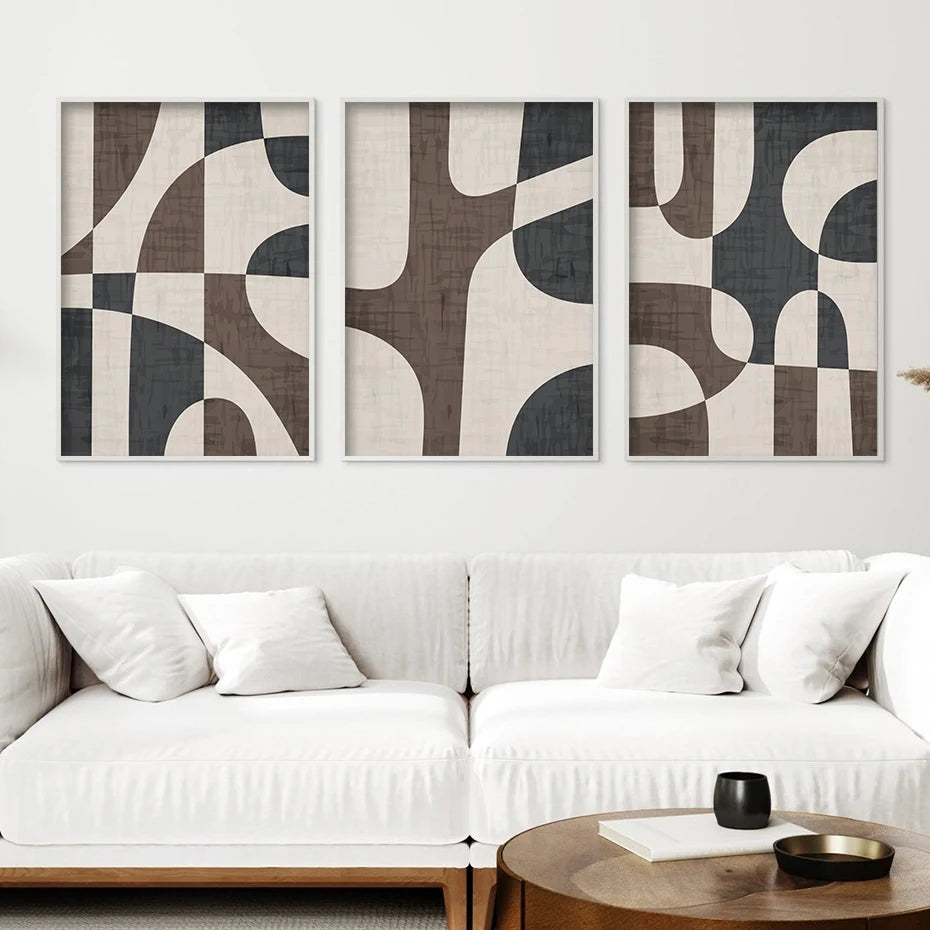 Modern Geometric Brown Beige Abstract Wall Art Fine Art Canvas Prints Pictures For Living Room Bedroom Contemporary Interior Decor