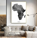 * Featured Sale * Africa Map Wall Art Black & White Poster Fine Art Canvas Print African Continent Travel Map Art For Home Office Wall Decoration