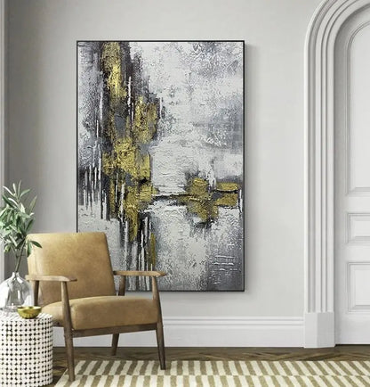 * Hand Painted * Urban Abstract Minimalist Oil Painting Large Format Picture For Contemporary Living Room Wall Decor - Unique Wall Art Hand Painted On Canvas