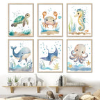 Cute Ocean Animals Seahorse Turtle Octopus Wall Sticker For Nursery Room Removable Peel & Stick PVC Wall Decals For Creative Kid's Room Decor