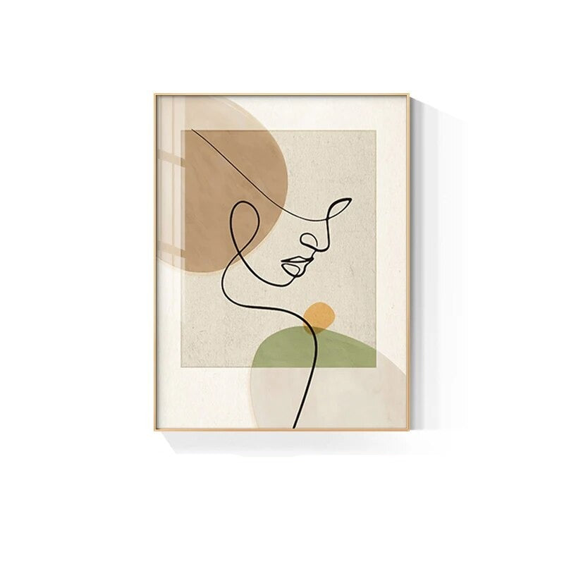 Neutral Colors Abstract Fashion Wall Art Green Orange Beige Figure Art Line Art Canvas Prints For Bedroom Living Room Boutique Salon Decor