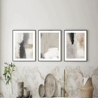 Modern Minimalist Abstract Wall Art Beige Gray Black Fine Art Canvas Prints Pictures For Living Room Bedroom Apartment Scandinavian Home Decor