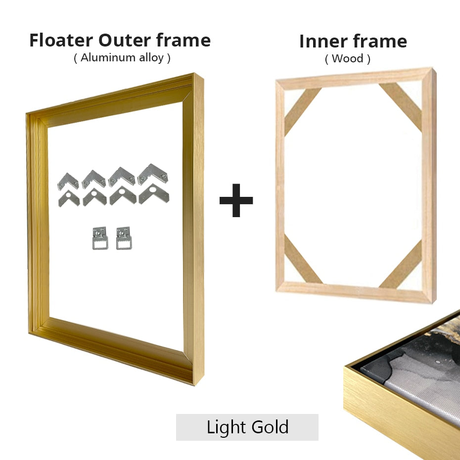 DIY Gold Metal Floating Picture Frame Kit for Large Canvas Artwork (50x70cm or 60x90cm etc) Matte Black, Silver Frame - For Canvas Prints