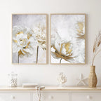 Opulent Blossoms Elegant White Flowers with Gold Accents Canvas Wall Art Fine Art Canvas Prints Posters Floral Pictures For Modern Living Room