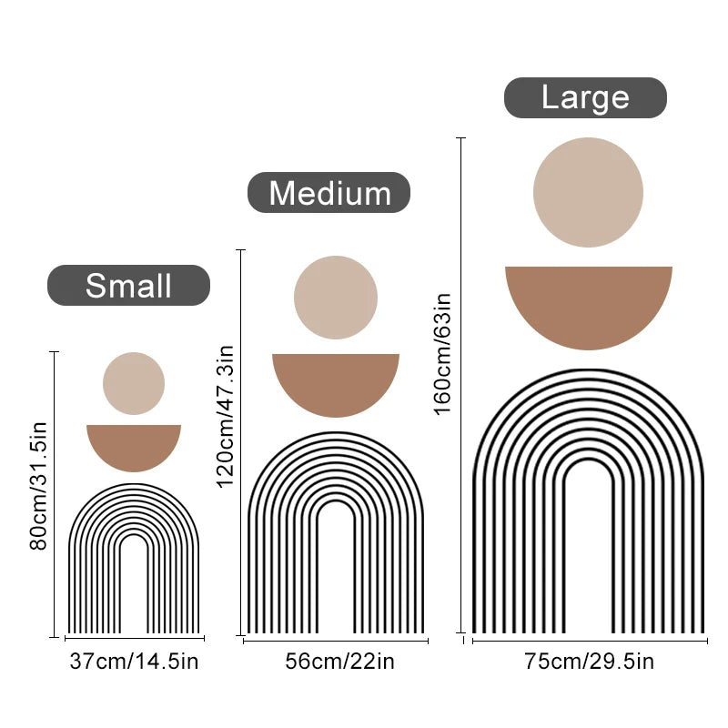 * Featured Sale * Minimalist Geometric Beige Black Large Rainbow Wall Mural Removable PVC Vinyl Wall Decal For Living Room Kitchen Decor