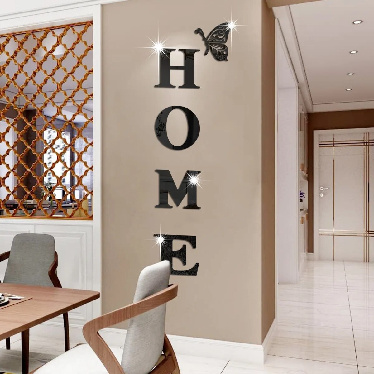 Large Mirrored HOME Letters Self Adhesive Removable Wall Stickers Creative DIY Wall Decoration For Living Room Kitchen Wall Decor