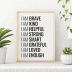 I Am Enough Inspirational Quote Wall Art Fine Art Canvas Print Black White Daily Mantra Motivational Poster For Bedroom Living Room Wall Decor