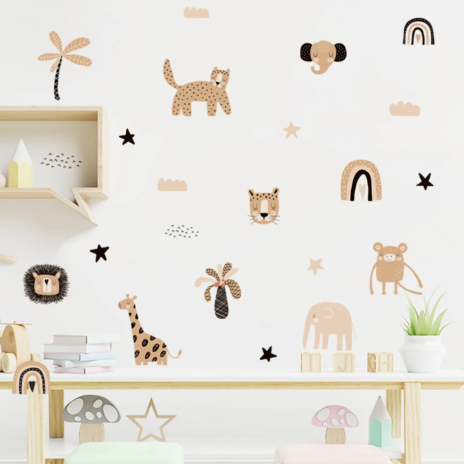 Cute African Safari Animals Wall Decals For Children's Nursery Room Creative DIY Removable Peel & Stick PVC Wall Sticks For Kid's Room Wall Decor