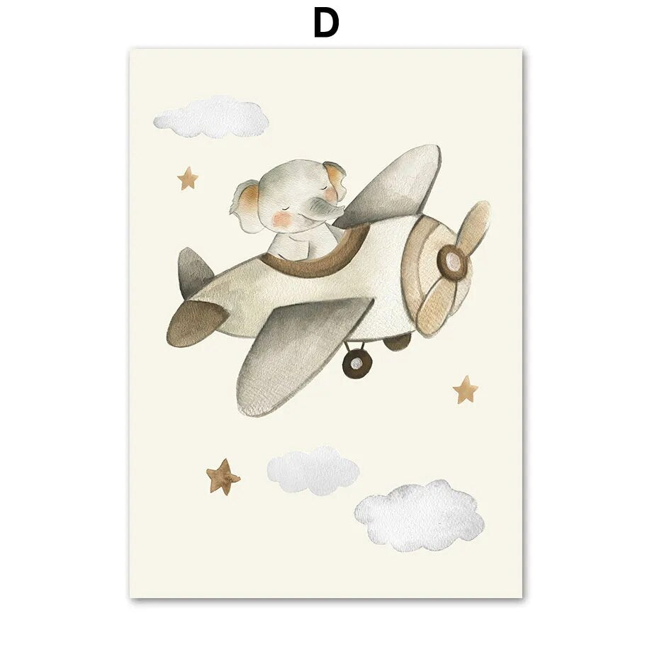 Jungle Giraffe Hot Air Balloon Nursery Wall Art Fine Art Canvas Prints Neutral Colors Posters For Kid's Room Baby's Room Wall Decoration