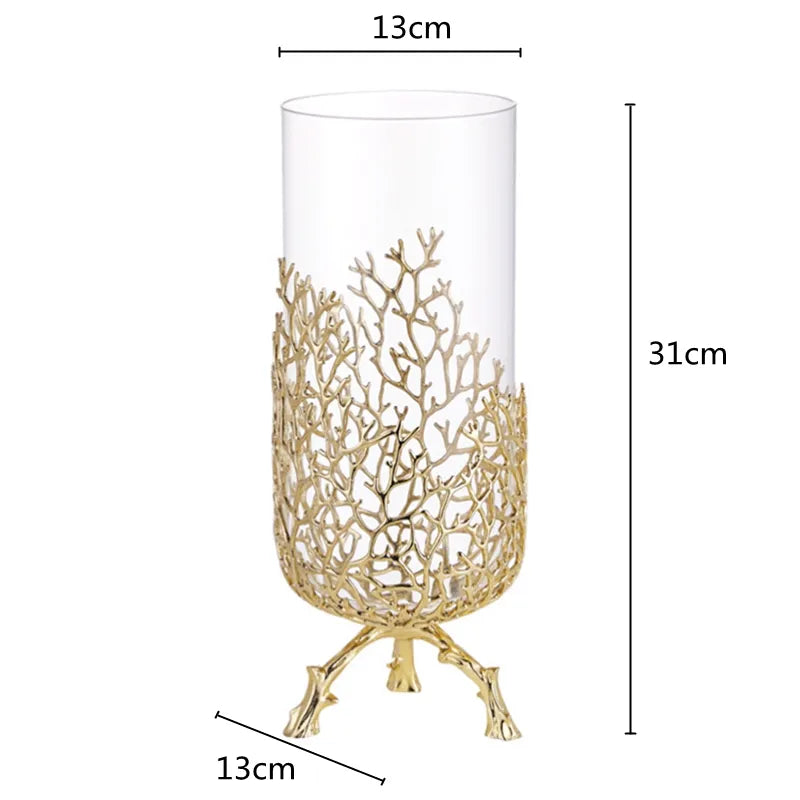 Ocean Themed Faux Coral Resin Ornaments Crystal Tree Glass Vase Decorative Figurines Abstract Art Sculpture For Luxury Living Room Coffee Table Decor