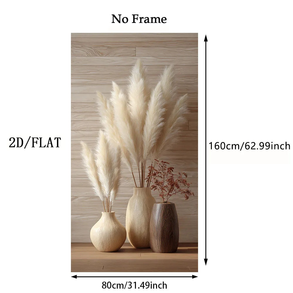 Neutral Pampas Grass Vase Boho Wall Art Fine Art Canvas Print – Modern Still Life Artwork for Living Room and Hallway Decor
