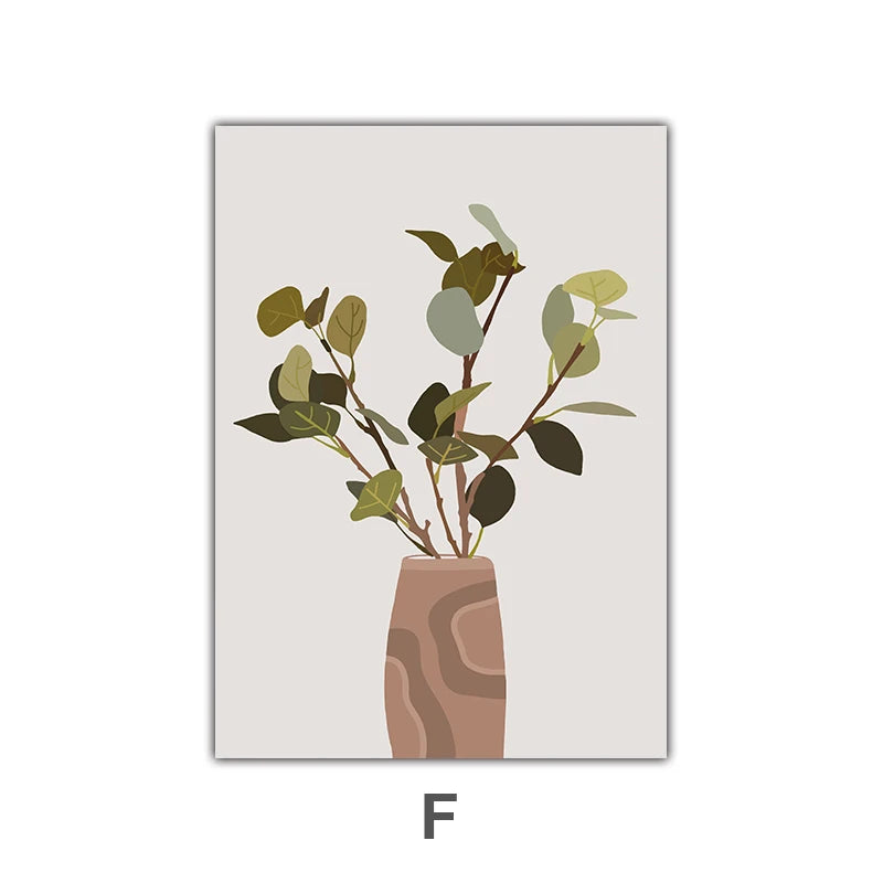 Minimalist Watercolor Cactus Potted Plant Green Leaves Wall Art Fine Art Canvas Prints Pictures For Dining Room Living Room Art Decor