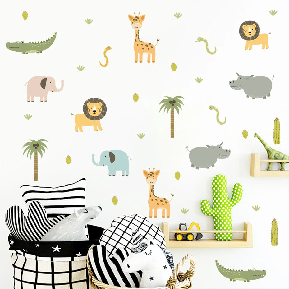 Colorful Jungle Animals Wall Decals For Children's Nursery Room Removable Peel & Stick Wall Stickers For Creative DIY Kid's Room Decor