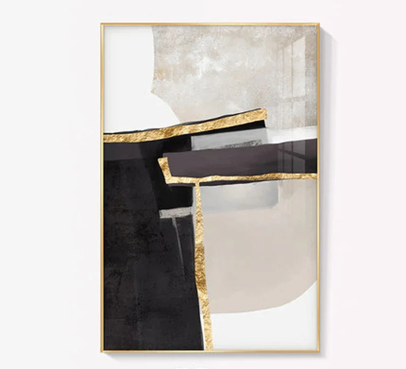 Nordic Abstract Geomorphic Neutral Colors Golden Beige Gray Wall Art Fine Art Canvas Prints Pictures For Modern Apartment Living Room Decor