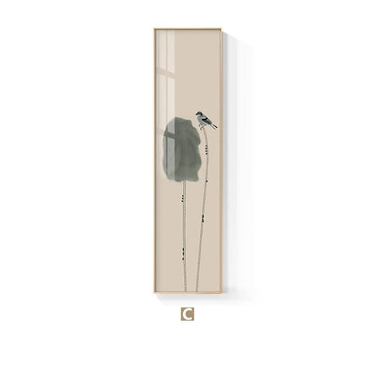 Minimalist Floral Birds & Butterfly Wall Art Fine Art Canvas Prints Tall Vertical Format Pictures For Foyer Lobby Reception Room Art Decor