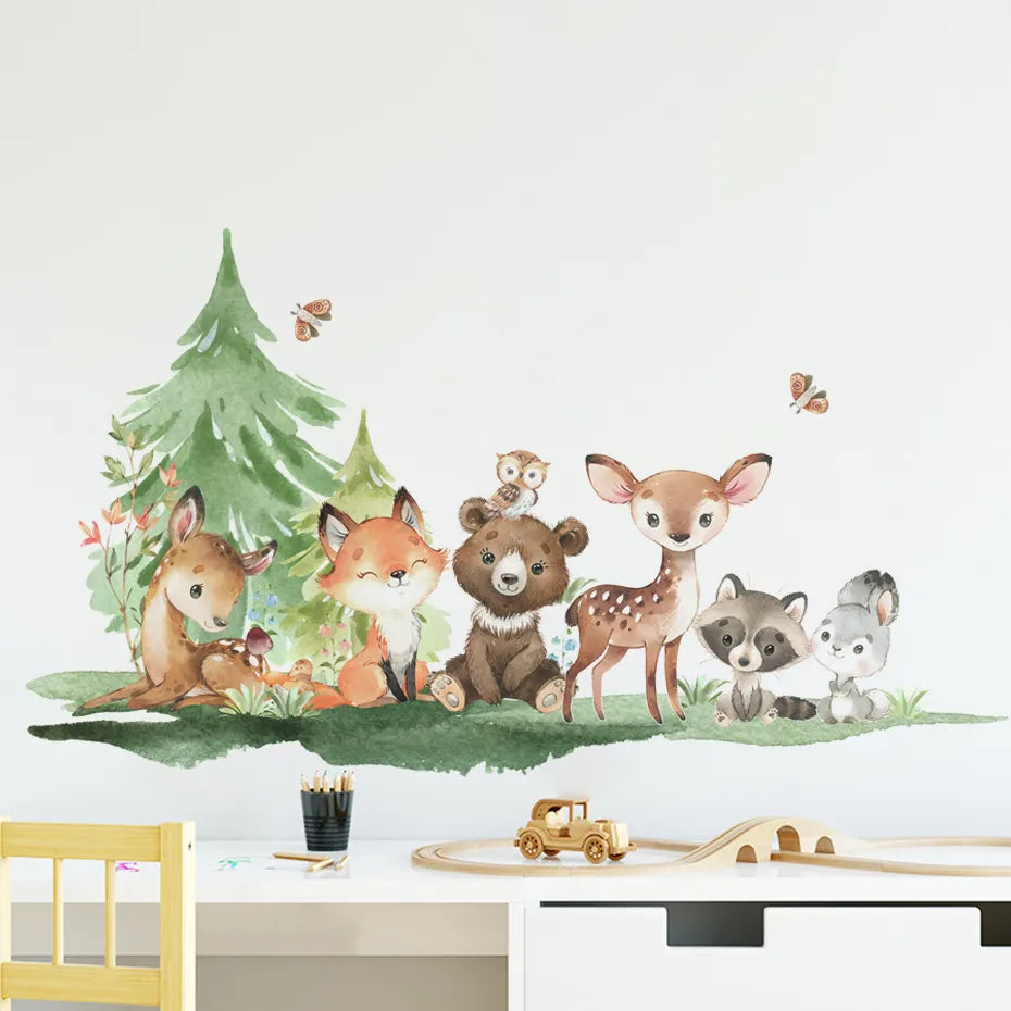 Cute Woodland Animals Wall Stickers For Children's Nursery Room Removable Peel & Stick PVC Wall Decals For Creative DIY Kid's Room Decor