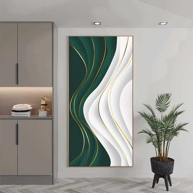 Modern Abstract Green Silk Flowing Abstract Wall Art Fine Art Canvas Prints Light Luxury Pictures For Living Room Foyer Art For Contemporary Interiors