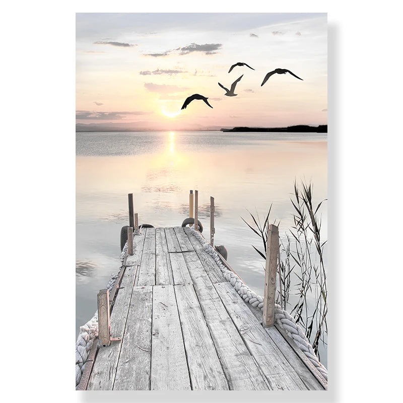 Tranquil Sea Sunset Landscape Wall Art Fine Art Canvas Prints Gallery Wall Art Lake Pier Pictures Of Calm For Living Room Inspirational Home Decor 2025