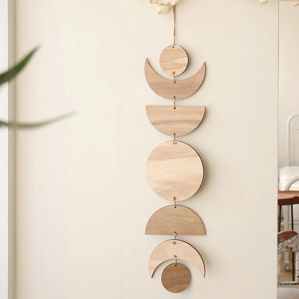 Moon Phase Hanging Garland Nordic Wall Decoration For Living Room Bedroom Children's Nursery Room Natural Wood Simple Scandinavian Home Decor