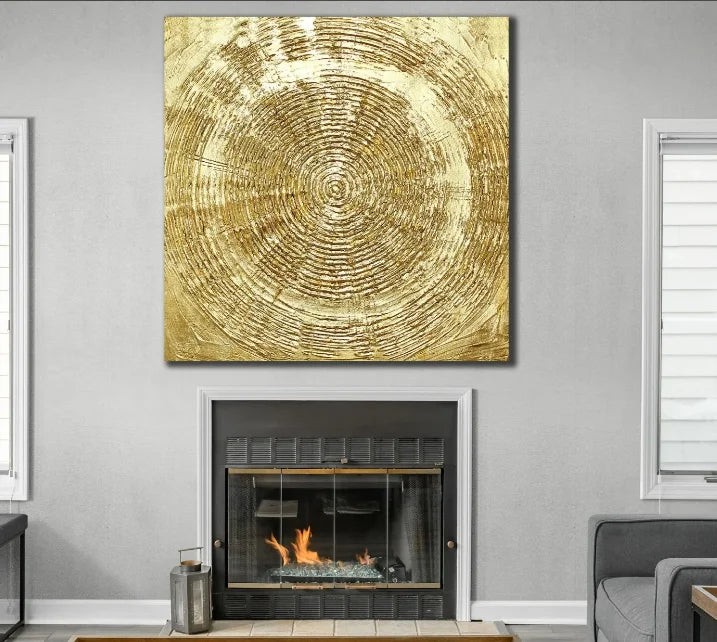 * Hand Painted * Modern Abstract Wall Art Large Format Golden Painting Textured Brush Strokes Acrylic Oil On Canvas Picture For Luxury Living Room