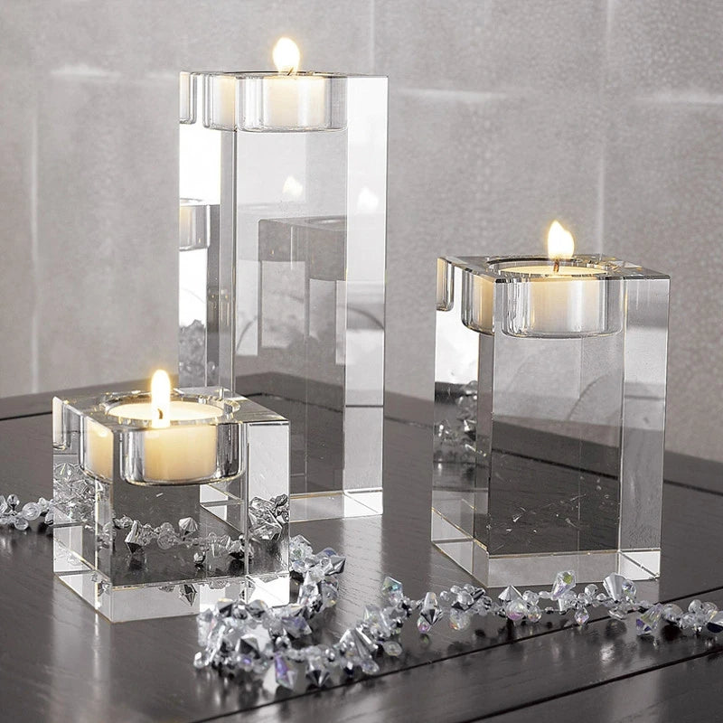 Modern Nordic Crystal Glass Candle Holders For Tabletop Coffee Table Candle Stands For Living Room Bedroom Dining Room - Available in 9 Sizes