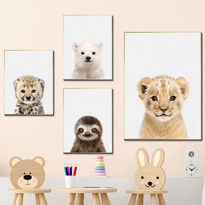 * Featured Sale * Baby Animals Nursery Posters Lion Tiger Leopard Elephant Fox Rabbit Wall Art Print Fine Art Canvas Prints Pictures For Kids Room