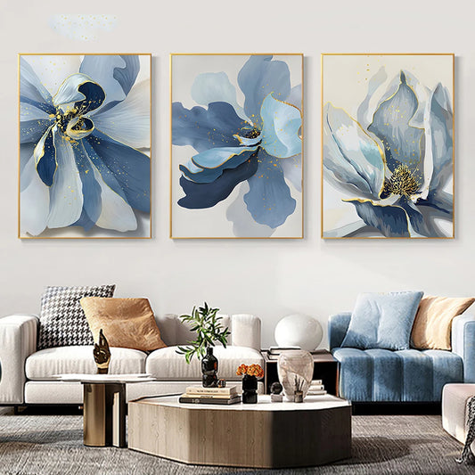 Big Blue Petal Floral Wall Art Fine Art Canvas Prints Modern Botanical Abstract Pictures For Living Room Bedroom Dining Room Art Decor