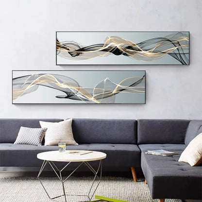 Abstract Flux Modern Industrial Wall Art Fine Art Canvas Print Black Yellow Wide Format Picture For Loft Living Room Home Office Interior Wall Art Decor