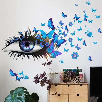 Beautiful Eyes & Butterflies Creative Mural Art Wall Sticker For Girl's Room Removable PVC Vinyl Wall Decal For Creative DIY Home Salon Decor