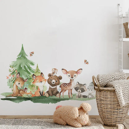 Cute Woodland Animals Wall Stickers For Children's Nursery Room Removable Peel & Stick PVC Wall Decals For Creative DIY Kid's Room Decor