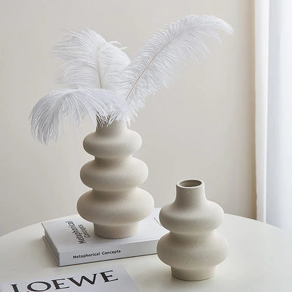 Nordic Style White Ceramic Vase Decorative Modern Flower Pot for Contemporary Scandinavian Living Room Decor
