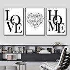 * Featured Sale * Set of 3Pcs Geometric Love Home Heart Wall Art Fine Art Canvas Prints Black White Minimalist Posters Pictures For Living Room Bedroom Art Decor