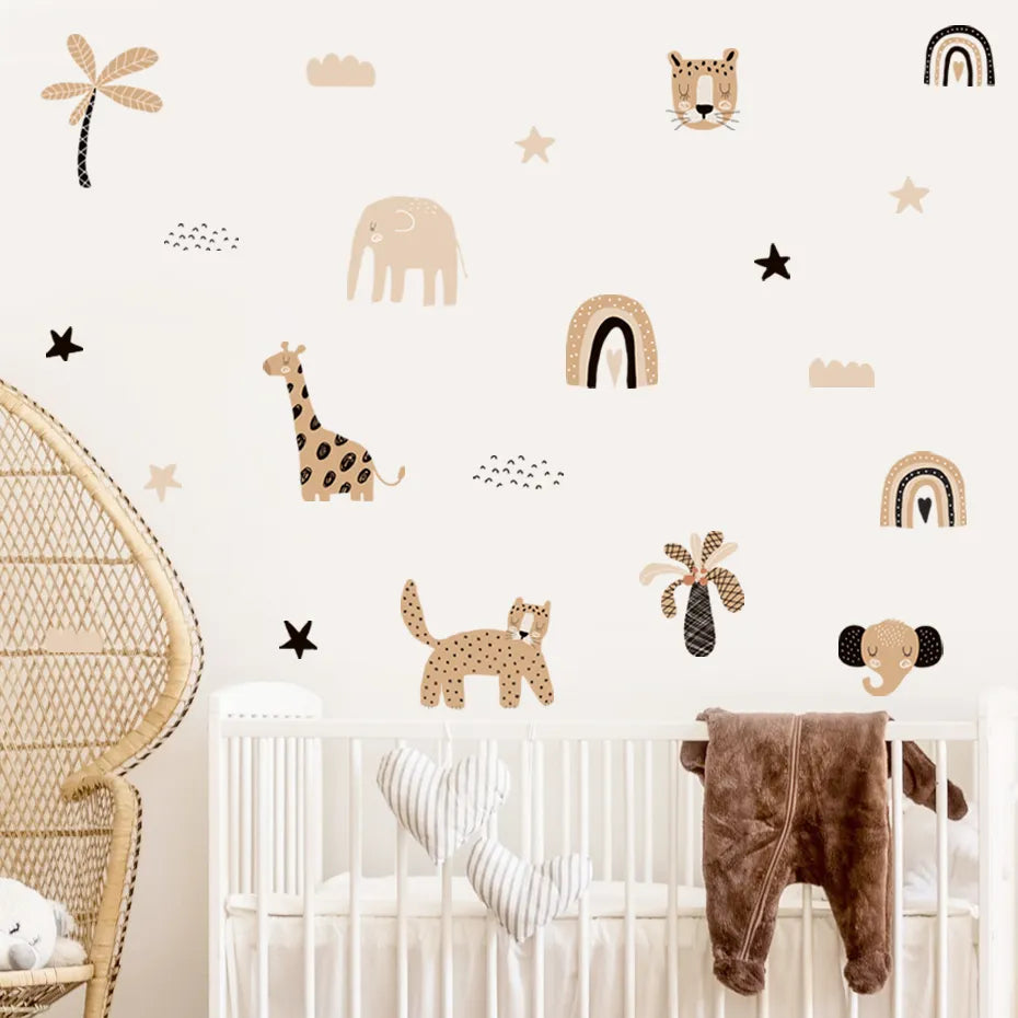 Cute African Safari Animals Wall Decals For Children's Nursery Room Creative DIY Removable Peel & Stick PVC Wall Sticks For Kid's Room Wall Decor