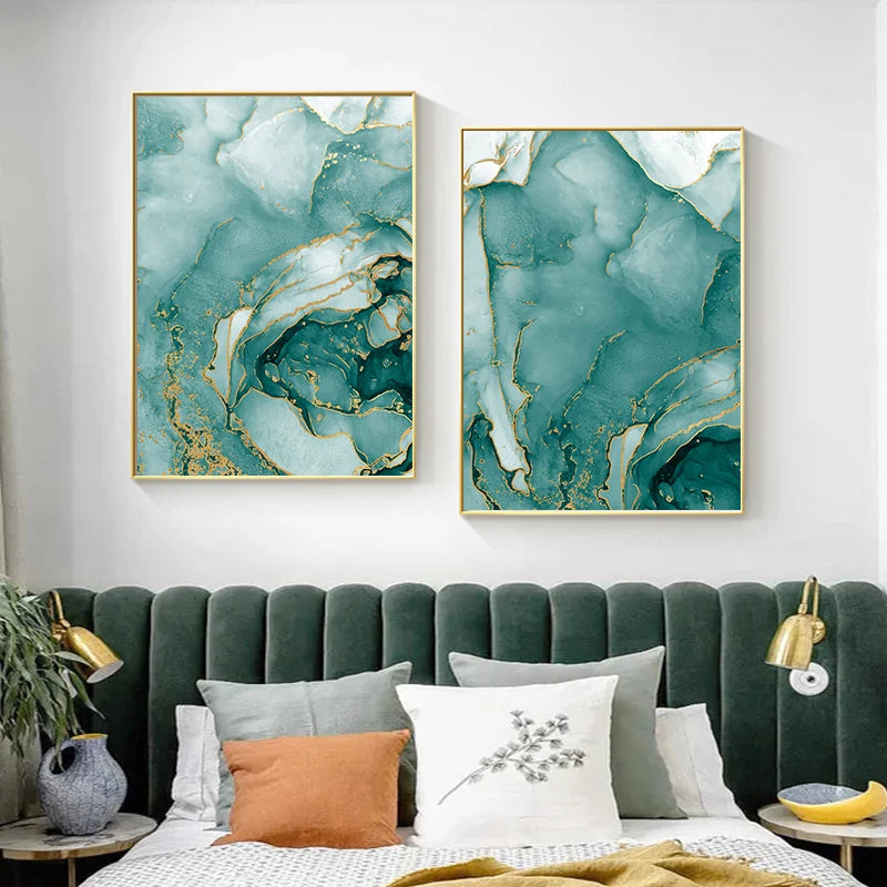 Modern Abstract Aqua Liquid Marble Prints Wall Art Fine Art Canvas Prints Pictures For Living Room Dining Room Home Office Decor