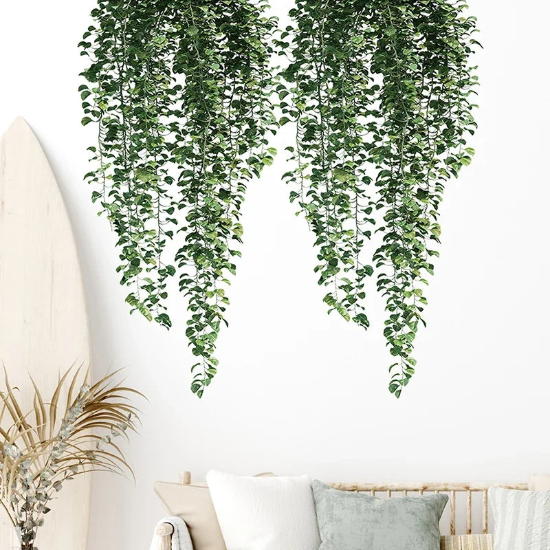 Realistic Green Vines Wall Decal 54x105cm Green Leaves Wall Sticker Removable Peel and Stick PVC Vinyl Wall Mural For Creative DIY Home Decor