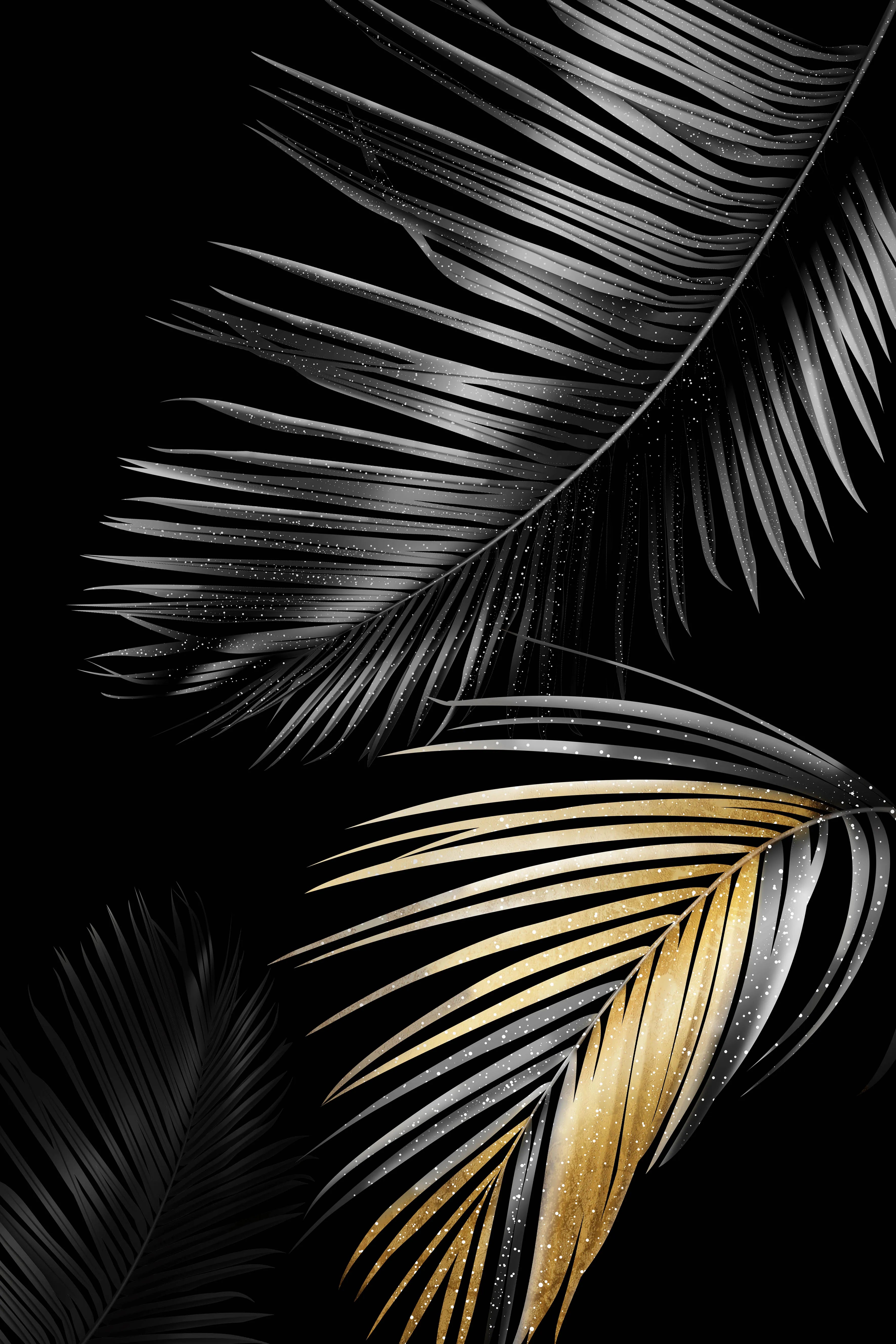 * Featured Sale * Black Golden Leaf Wall Art Fine Art Canvas Prints Modern Tropical Botanical Pictures For Living Room Bedroom Home Office Decor