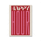 Retro Typographic Happy Hour Bar Cafe Kitchen Wall Art Fine Art Canvas Prints Pictures For Living Room Dining Room Colorful Art Decor