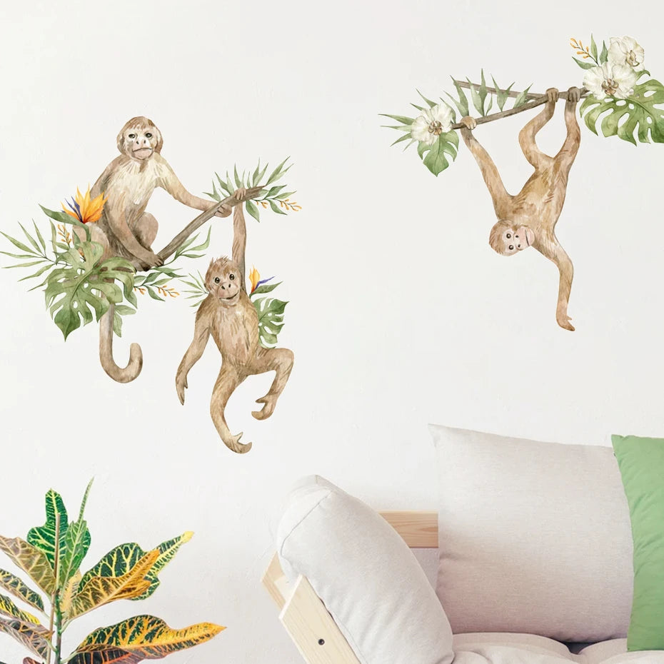Chimps In The Tree Wall Sticker For Children's Nursery Room Removable Peel & Stick PVC Wall Decal Murals For Creative Kid's Room Decoration