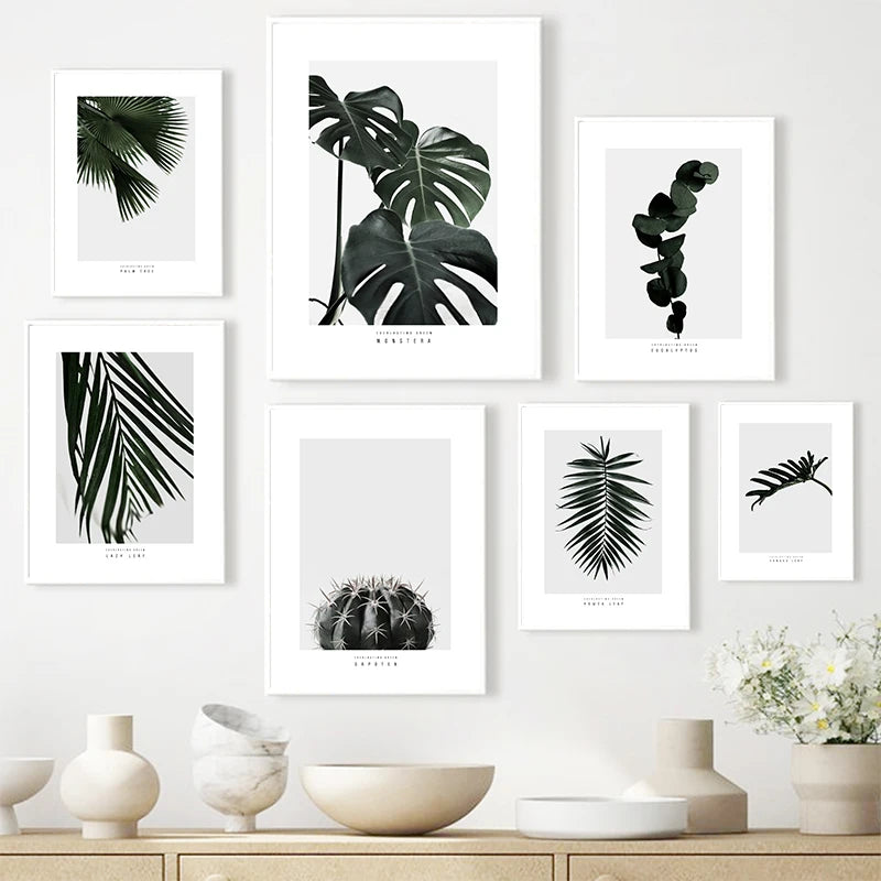 Minimalist Green Leaves Modern Botanical Specimen Wall art Fine Art Canvas Prints Gallery Wall Pictures For Living Room Dining Room Art Decor