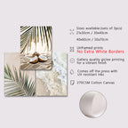 * Featured Sale * Set of 3Pcs White Waves Tranquil Beach Tropical Palm Leaves Wall Art Fine Art Canvas Prints Pictures Of Calm For Living Room
