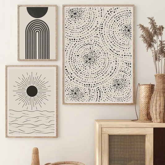 Sun Sea Circles Minimalist Line Art Black White Wall Art Fine Art Canvas Prints Pictures For Modern Living Room Bedroom Home Decor