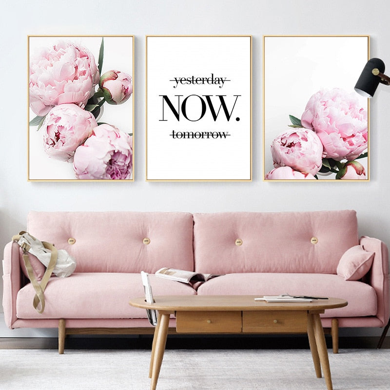 Pink Rose Peony Inspirational Quote Wall Art Fine Art Canvas Prints Modern Botany Fashion Pictures For Living Room Bedroom Art Decor