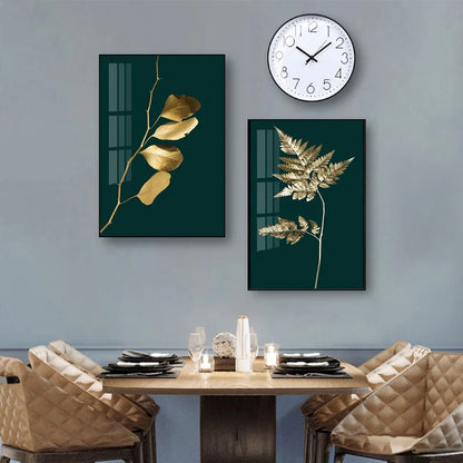 Abstract Tropical Botany Golden Leaves Wall Art Fine Art Canvas Prints Pictures For Living Room Dining Room Light Luxury Home Decor