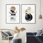 Neutral Colors Blue Brown Beige Watercolor Abstract Geometric Wall Art Fine Art Canvas Prints Pictures For Living Room Dining Room Bedroom Art Decor